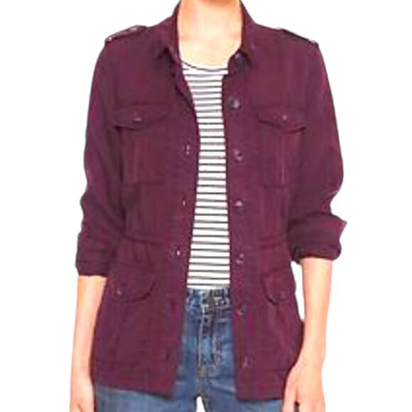 Gap Utility Cargo Jacket Lightweight‎ Aubergine Purple Burgundy Pockets Tencel S - Picture 1 of 14